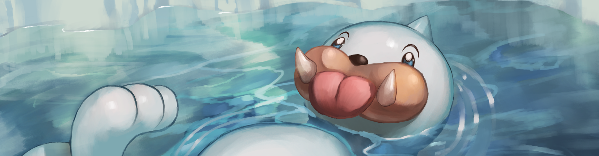 a painting of the pokemon seel on it's back in blue water